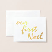 私たちの最初のノールホリーベリークリスマス金ゴールド 箔カード (封筒付き正面)