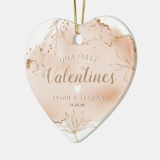 私たちの最初のバレンタインデーの贈り物 |写真パーソナライズされた セラミックオーナメント (左)