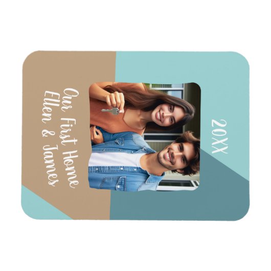 私たちの最初のホームカスタム引っ越し祝いパーティー写真ギフト マグネット (横)