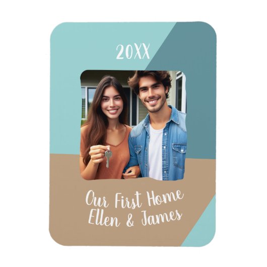 私たちの最初のホームカスタム引っ越し祝いパーティー写真ギフト マグネット (縦)