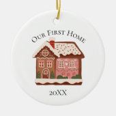 私たちの最初のホームジンジャーブレッドハウスクリスマスホリデー セラミックオーナメント (正面)
