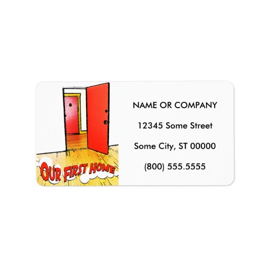 私たちの最初の家の漫画のドア ラベル (正面)