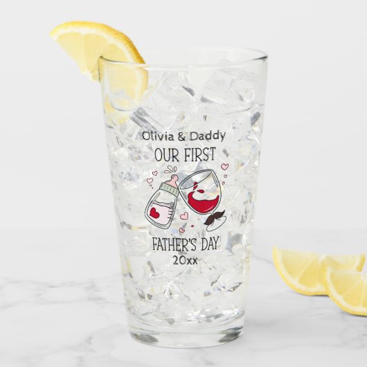 私たちの最初の父の日少女のおもしろい応援 タンブラーグラス (アイス正面)