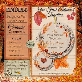 私たちの最初の秋を一緒に：名前と日付秋リース セラミックオーナメント