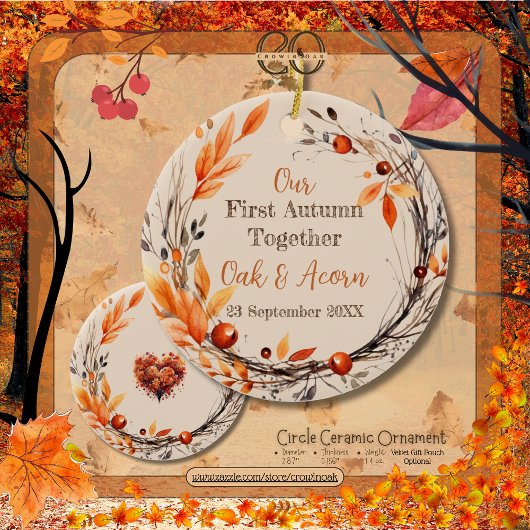 私たちの最初の秋を一緒に:名前と日付秋リース セラミックオーナメント