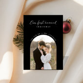 私たちの最初の結婚したクリスマスアーチ写真金ゴールド 箔シーズンカード