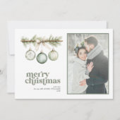 私たちの最初の結婚したクリスマスパインオーナメント写真 シーズンカード (正面)