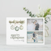 私たちの最初の結婚したクリスマスパインオーナメント2写真 シーズンカード (スタンド正面)