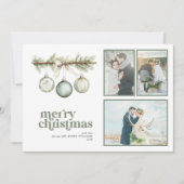 私たちの最初の結婚したクリスマスパインオーナメント3写真 シーズンカード (正面)