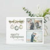 私たちの最初の結婚したクリスマスパインオーナメント3写真 シーズンカード (スタンド正面)