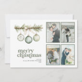 私たちの最初の結婚したクリスマスパインオーナメント4写真 シーズンカード (正面)