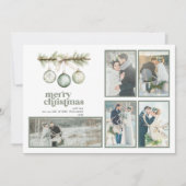 私たちの最初の結婚したクリスマスパインオーナメント5写真 シーズンカード (正面)