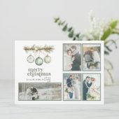 私たちの最初の結婚したクリスマスパインオーナメント5写真 シーズンカード (スタンド正面)