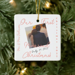 私たちの最初の結婚したクリスマス広場の写真 セラミックオーナメント