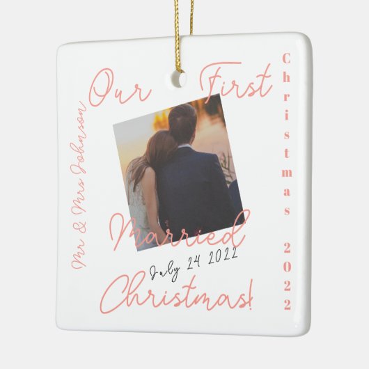 私たちの最初の結婚したクリスマス広場の写真 セラミックオーナメント (左)