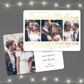 私たちの最初の結婚したクリスマス新婚4写真金ゴールド 箔シーズンカード