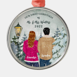 私たちの最初の結婚したクリスマス メタルオーナメント