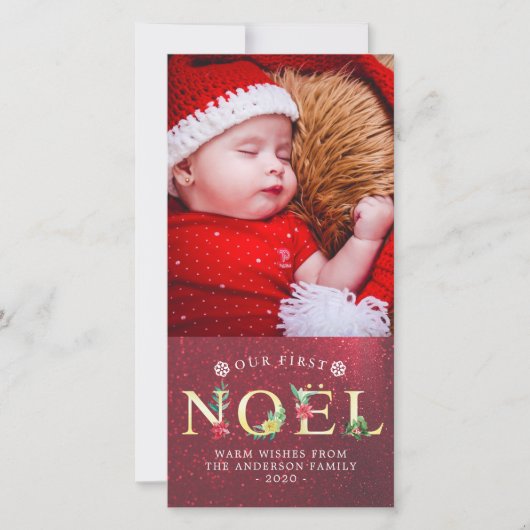 私たちの最初のNOELクリスマスポインセチア休日の写真 シーズンカード (正面)