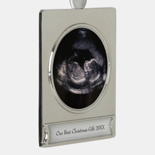 私たちの最高のクリスマスプレゼントかわいい超音波写真 シルバープレートバナーオーナメント (右)