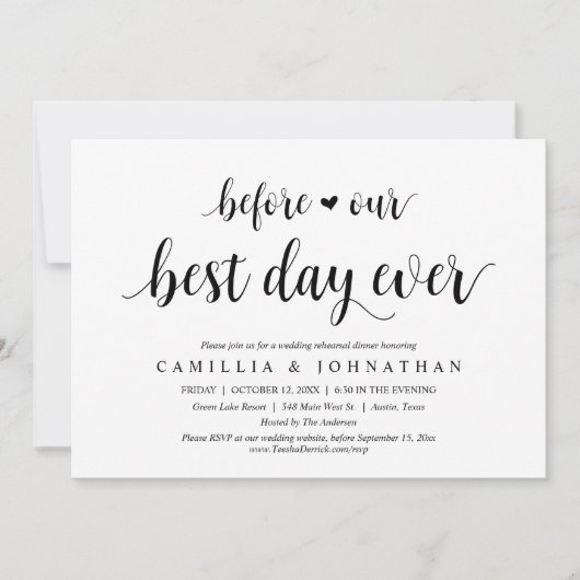 私たちの最高の日の前に、のリハ結婚ーサルディナー 招待状 (正面)
