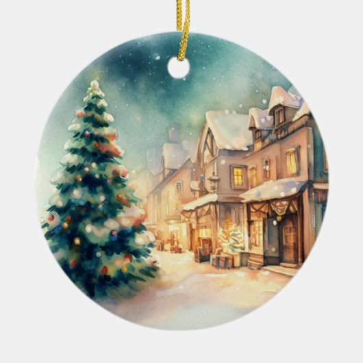 私たちの村のクリスマスシーン セラミックオーナメント (正面)