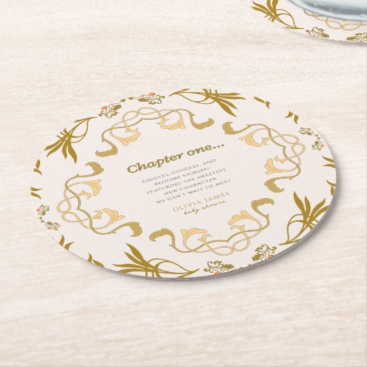 私たちの次の章のおとぎ話の赤ちゃんシャワー ラウンドペーパーコースター (アングル)