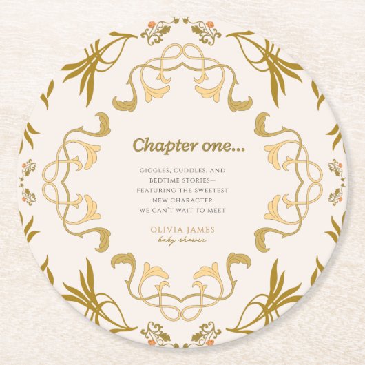 私たちの次の章のおとぎ話の赤ちゃんシャワー ラウンドペーパーコースター (正面)