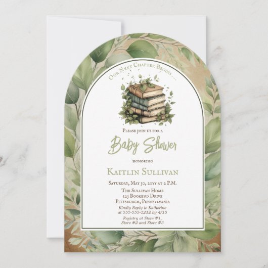 私たちの次の章は本を始める赤ちゃんシャワー 招待状 (正面)