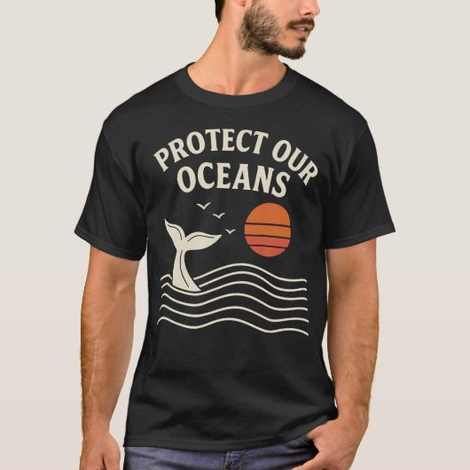 私たちの海を守るクジラの尾のエコフレンドリーコンサーブ Tシャツ (正面)