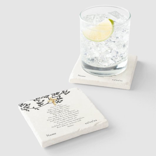 私たちの父の祈りの言葉カトリックのギフトパーソナライズされた ストーンコースター (横)