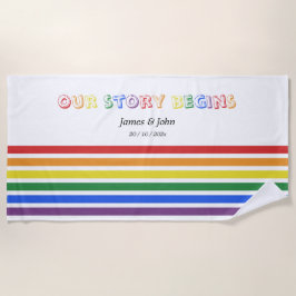 私たちの物語はレインボーLGBTQフラッグカップルから始まる ビーチタオル