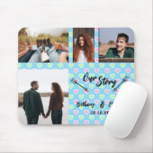 私たちの物語カップル写真コラージブルーハートパターン マウスパッド (マウス)