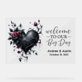 私たちの特別な日へようこそ ゴシック ブラックローズとハート アクリルサイン (正面)