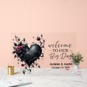 私たちの特別な日へようこそ ゴシック ブラックローズとハート アクリルサイン (ウェディング)