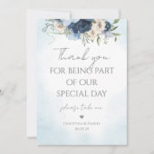 私たちの特別な1日に参加してくれてありがとう フローラル ブルー 招待状 (正面)