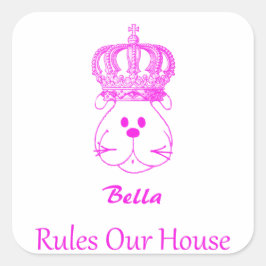 私たちの犬は私たちの家の正方形のステッカーを支配 スクエアシール