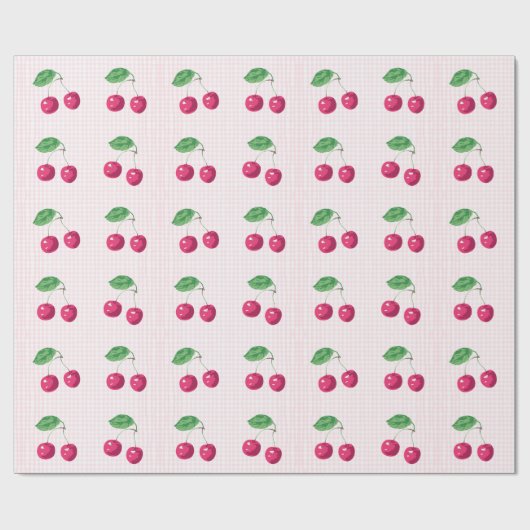 「私たちの甘いさくらんぼ」ピンク&グリーン誕生日 ラッピングペーパー (フラット)