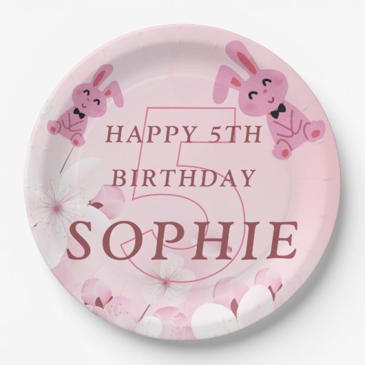 私たちの甘いバニープリンセスは5ターン！誕生日プレート ペーパープレート (正面)