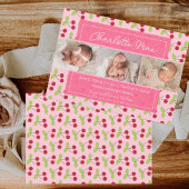 私たちの甘い到着さくらんぼ女の子のベビー発表 案内状