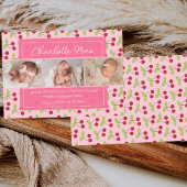 私たちの甘い到着さくらんぼ女の子のベビー発表 案内状