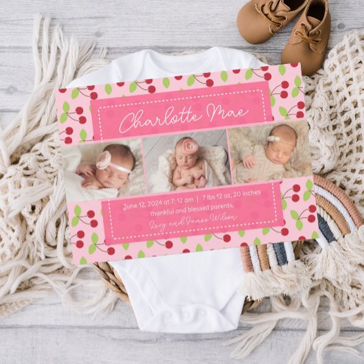 私たちの甘い到着さくらんぼ女の子のベビー発表 案内状