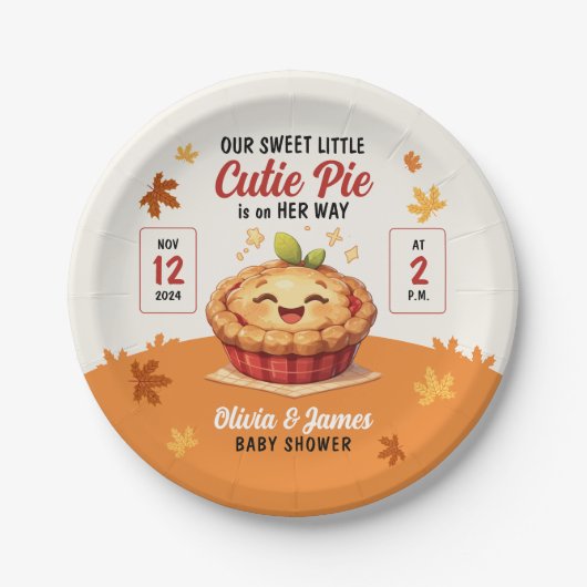 私たちの甘い小さなかわいこちゃんパイ秋ベビーシャワー ペーパープレート (正面)