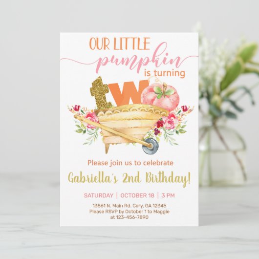 私たちの甘い小さなカボチャの2番目の誕生日招待状。 招待状 (スタンド正面)