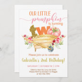 私たちの甘い小さなカボチャの2番目の誕生日招待状。 招待状 (正面/裏面)