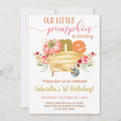 私たちの甘い小さなカボチャ1歳の誕生日招待状。 招待状 (正面)