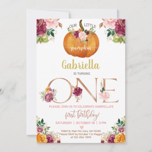 私たちの甘い小さなカボチャ1st誕生日招待状 招待状 (正面)