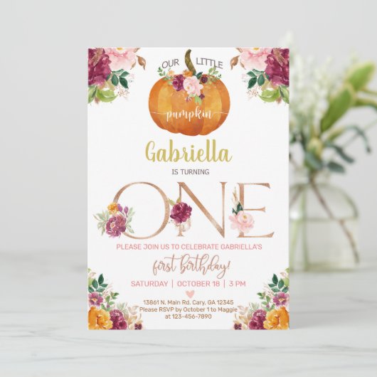 私たちの甘い小さなカボチャ1st誕生日招待状 招待状 (スタンド正面)