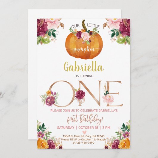 私たちの甘い小さなカボチャ1st誕生日招待状 招待状 (正面/裏面)