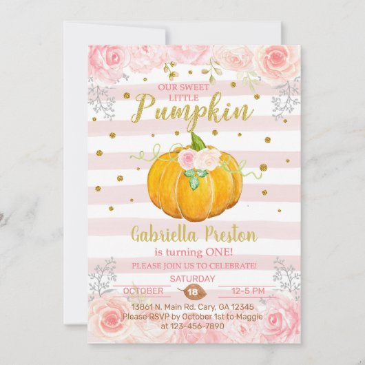 私たちの甘い小さなカボチャ1st誕生日招待状 招待状 (正面)