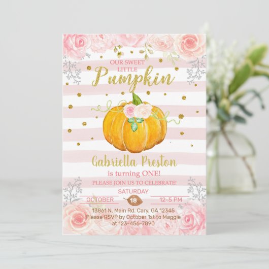 私たちの甘い小さなカボチャ1st誕生日招待状 招待状 (スタンド正面)